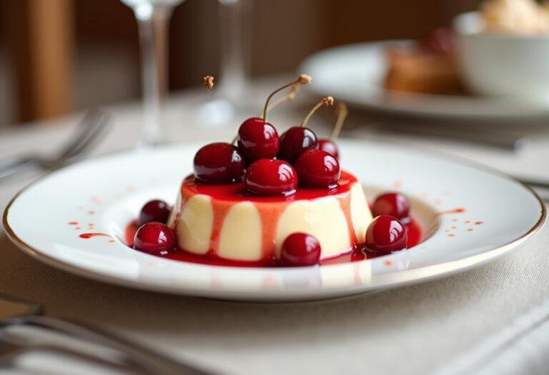 Fertiges Pudding mit Kirschen, perfekt für ein einfaches Dessert.