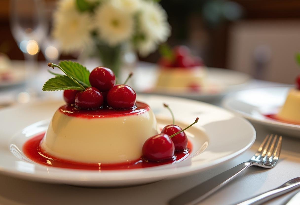 Fertiges Pudding mit Kirschen, perfekt für ein einfaches Dessert.