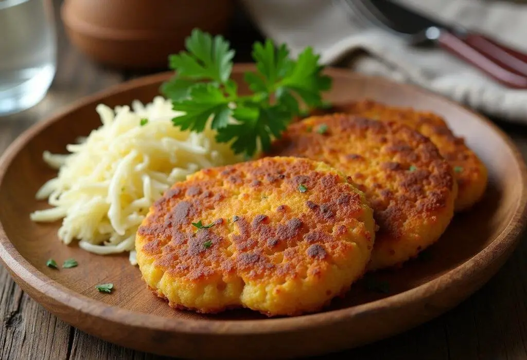 Knusprige Kartoffelklöße der Perfektion, goldbraun gebraten und mit Petersilie garniert.
