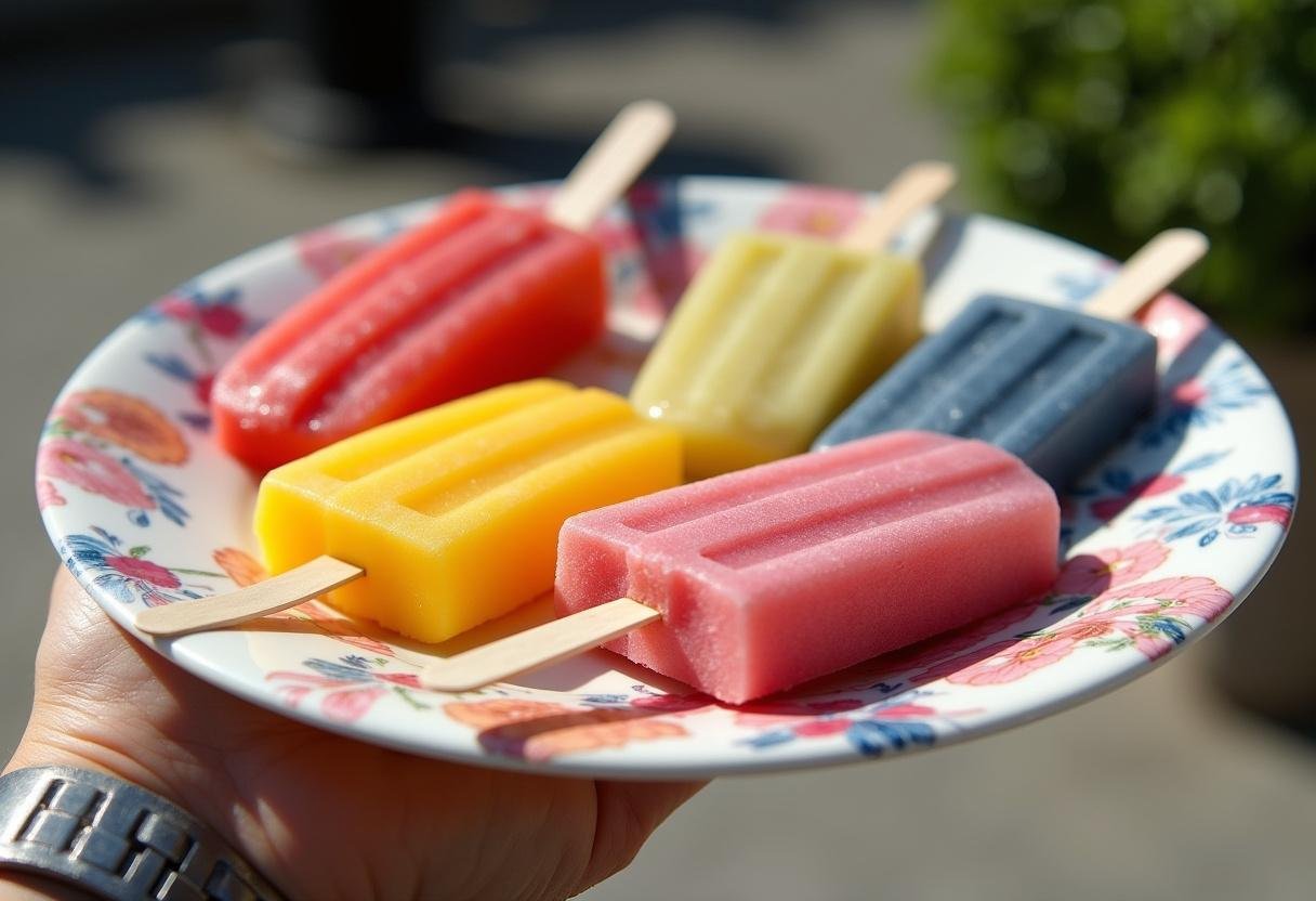 Assorted finished eis am stiel with various flavors ready to enjoy in the summer.
