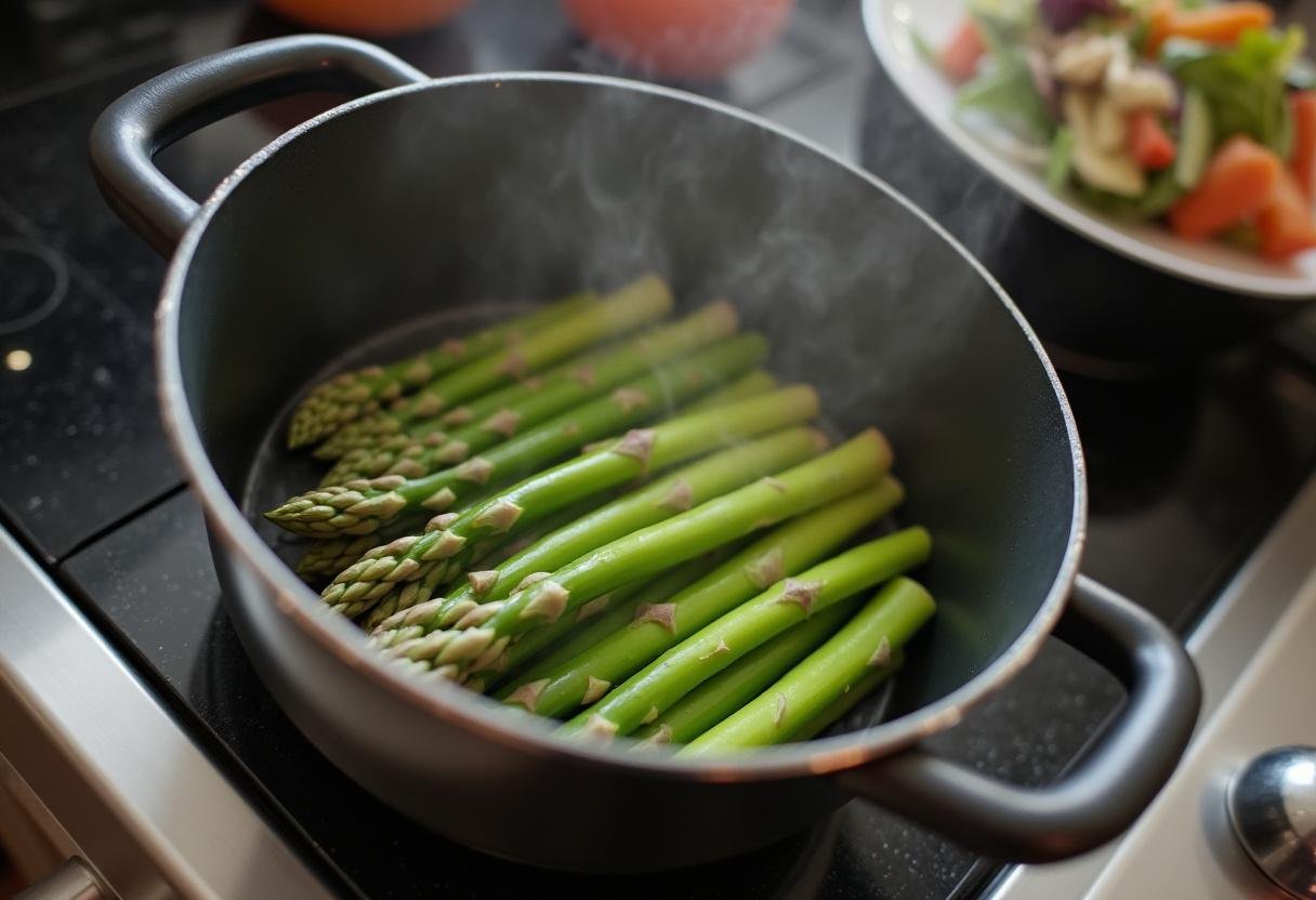Spargel kochen mit Deckel abgenommen, Schritt-für-Schritt-Anleitung zum Spargel kochen.
