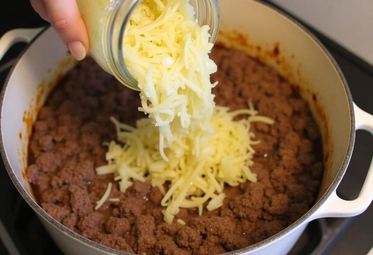 Sauerkraut wird zum Rindfleisch im Topf hinzugefügt für das ultimative Gericht.