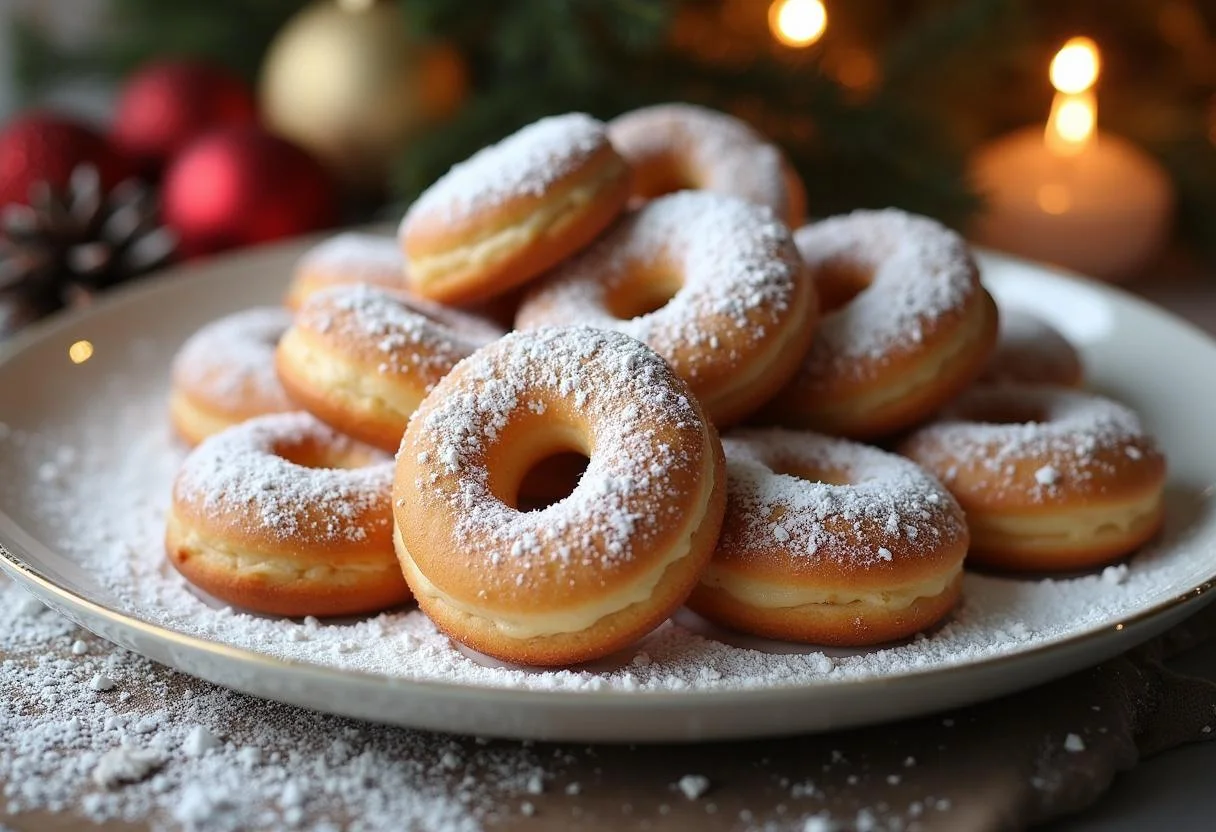Fertige samtige Vanillekipferl mit einer schneeweißen Puderzuckerdecke, perfekt für festliche Zusammenkünfte.