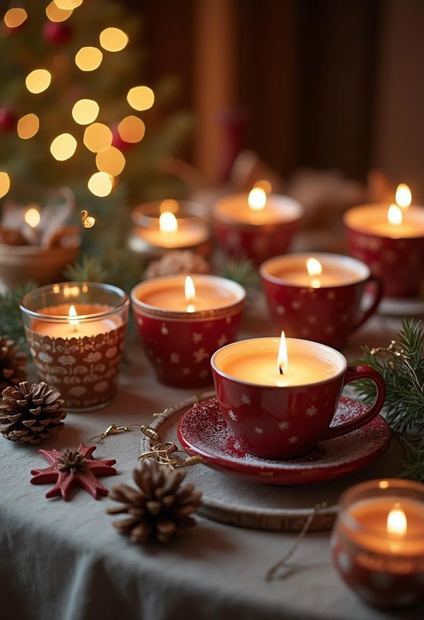 Finished table setup with Glühwein and winter decorations, perfect for holiday celebrations.