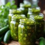 Fertiges würziges Gurkenrelish in Gläsern, ideal zur Ergänzung von Gerichten.
