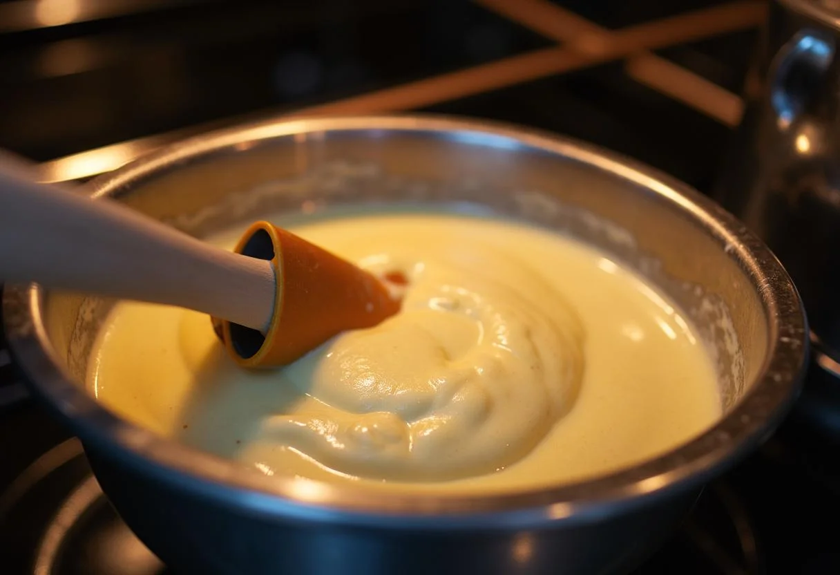 Teig für das grund kuchen rezept wird in einer Schüssel vermischt, ideal für einen glutenfreien Kuchen.