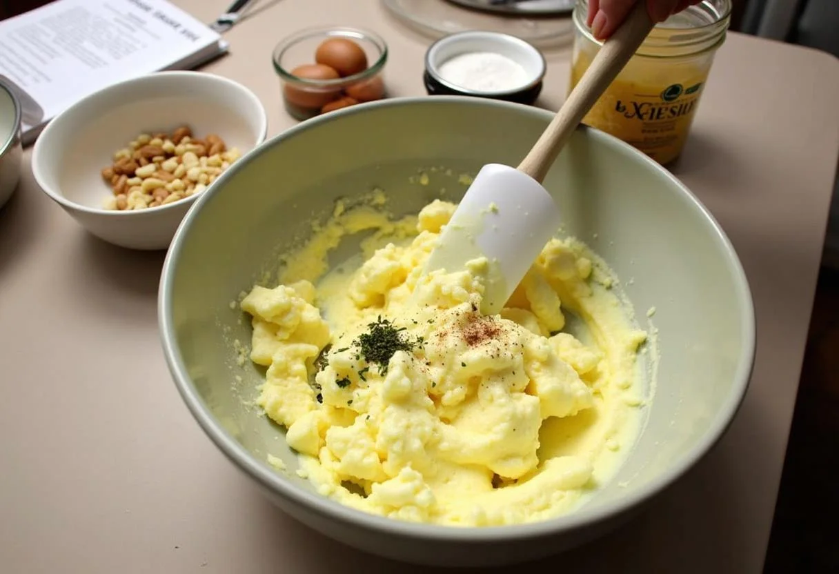 Mischen der Café de Paris Butter Zutaten in einer Schüssel für eine perfekte Mischung.