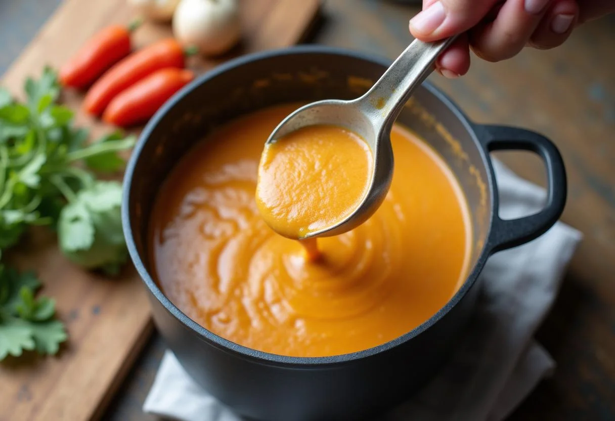 Die glatte Suppe pürieren für die Hack Käse Lauch Suppe Zubereitung.