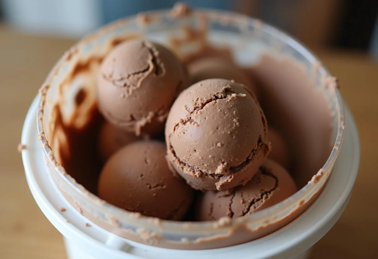 Die Mischung für das Nutella Eis wird in einer Eismaschine verarbeitet.