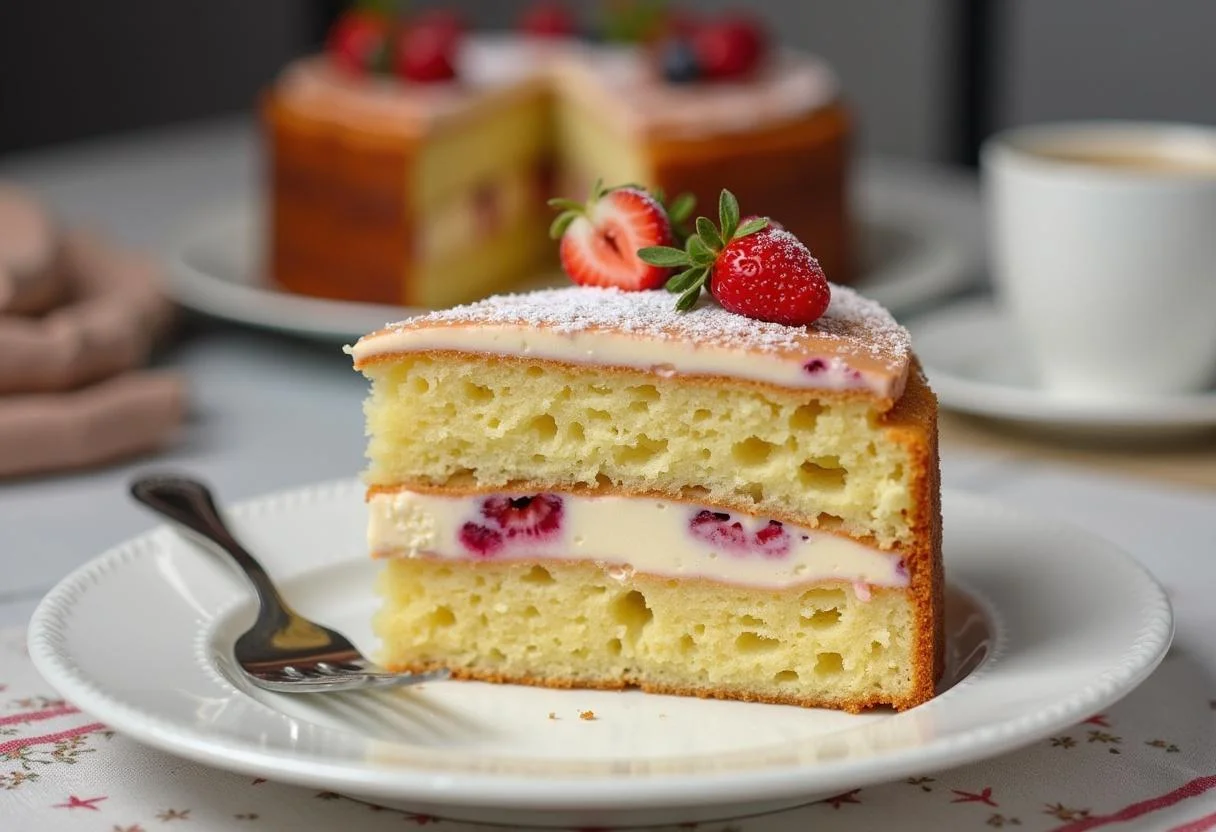 Fertiger Thermomix Kuchen, schön dekoriert, ideal zum Servieren bei Feierlichkeiten.