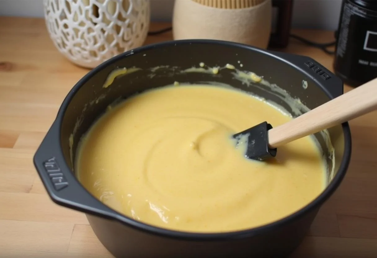 Teig für Thermomix Kuchen in die Backform gegossen, bereit zum Backen.
