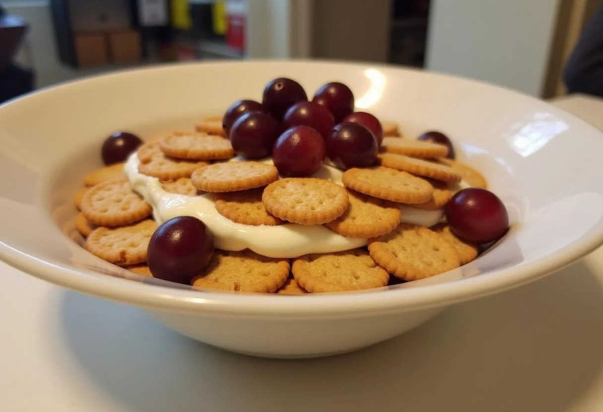 Fertiges einfaches Trauben-Dessert mit Keksen, Mascarpone und Trauben für einen leckeren Genuss.