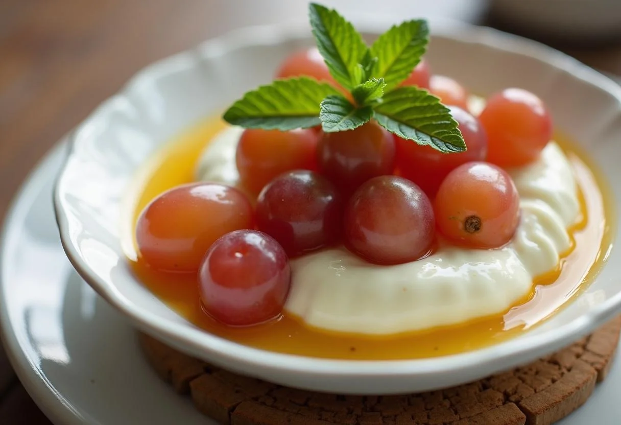 Die Trauben werden auf dem Dessert arrangiert, um das einfache Trauben-Dessert zu vollenden.