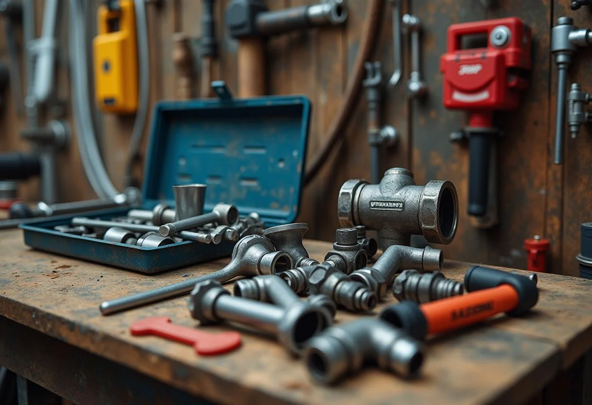 Eisen Fischer tools organized in a toolbox for plumbing and heating work in Nördlingen.