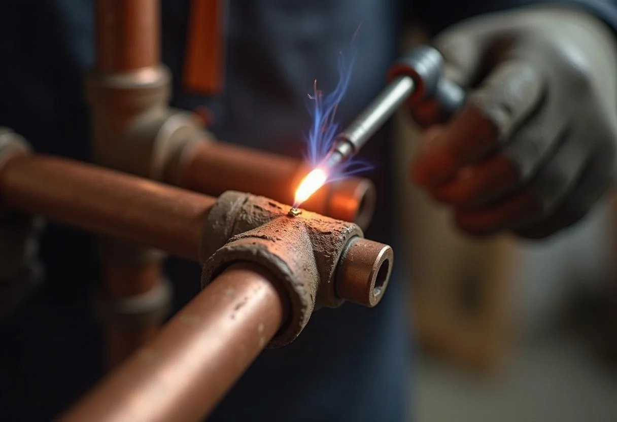Soldering copper pipes for heating systems using Eisen Fischer techniques in Nördlingen.