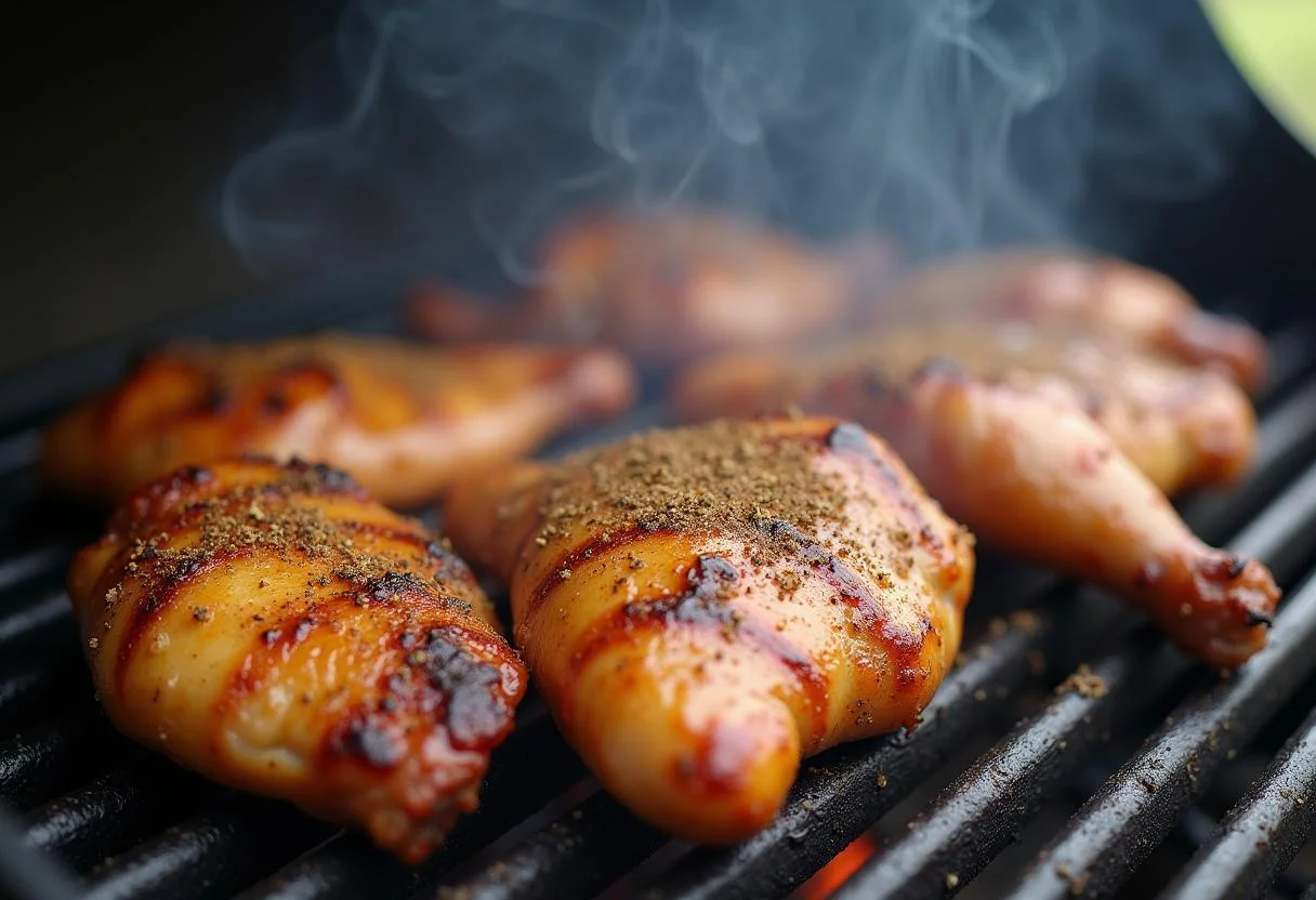Freshly grilled chicken at Hertel Hähnchen food truck for a delicious meal.