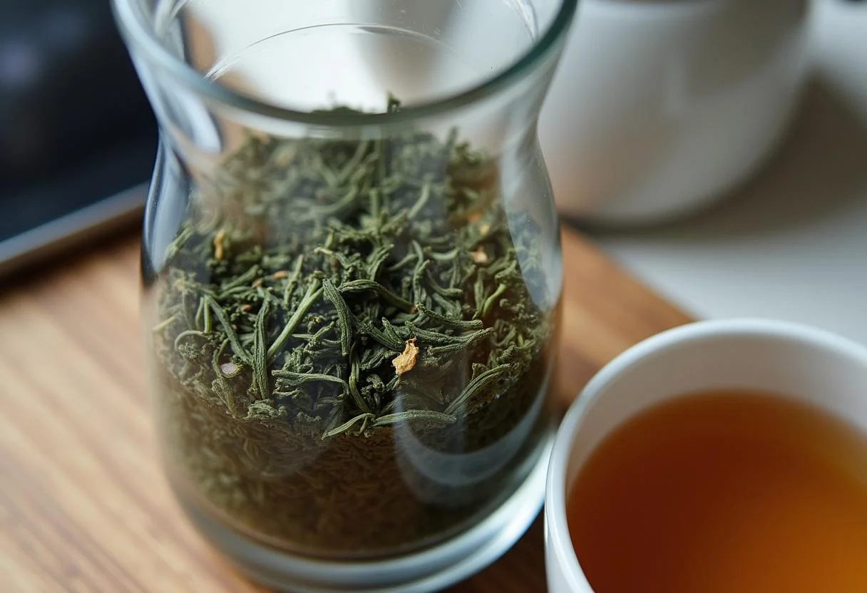 Lose Sencha grüne Teeblätter vorbereitet zur Zubereitung von grünem Tee Sencha.