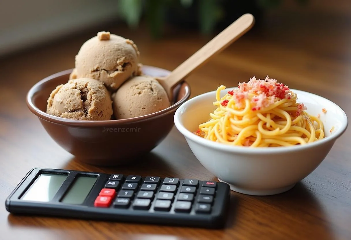 Kalorienvergleich zwischen Snickers, Magnum und Spaghetti Eis mit einem Taschenrechner.