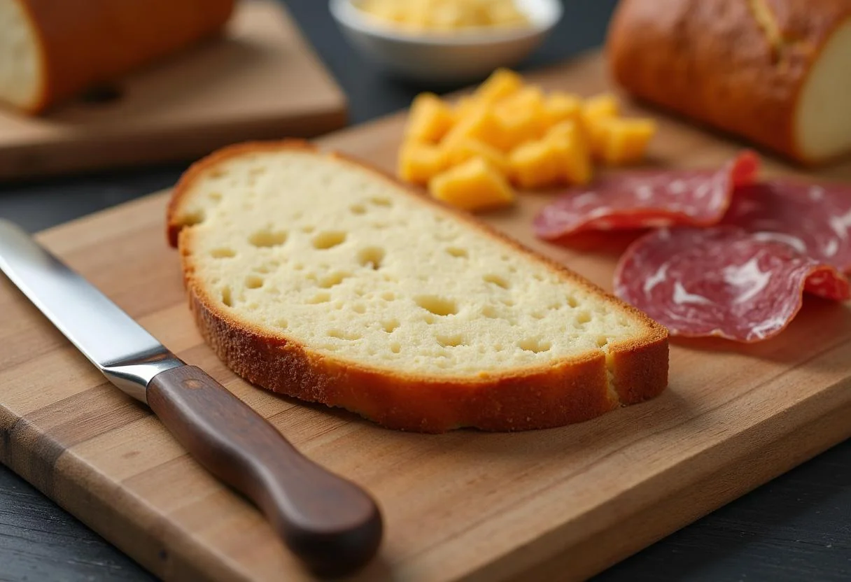 Foto von 1 Scheibe Brot, Käse und Wurst für Kalorien zählen.