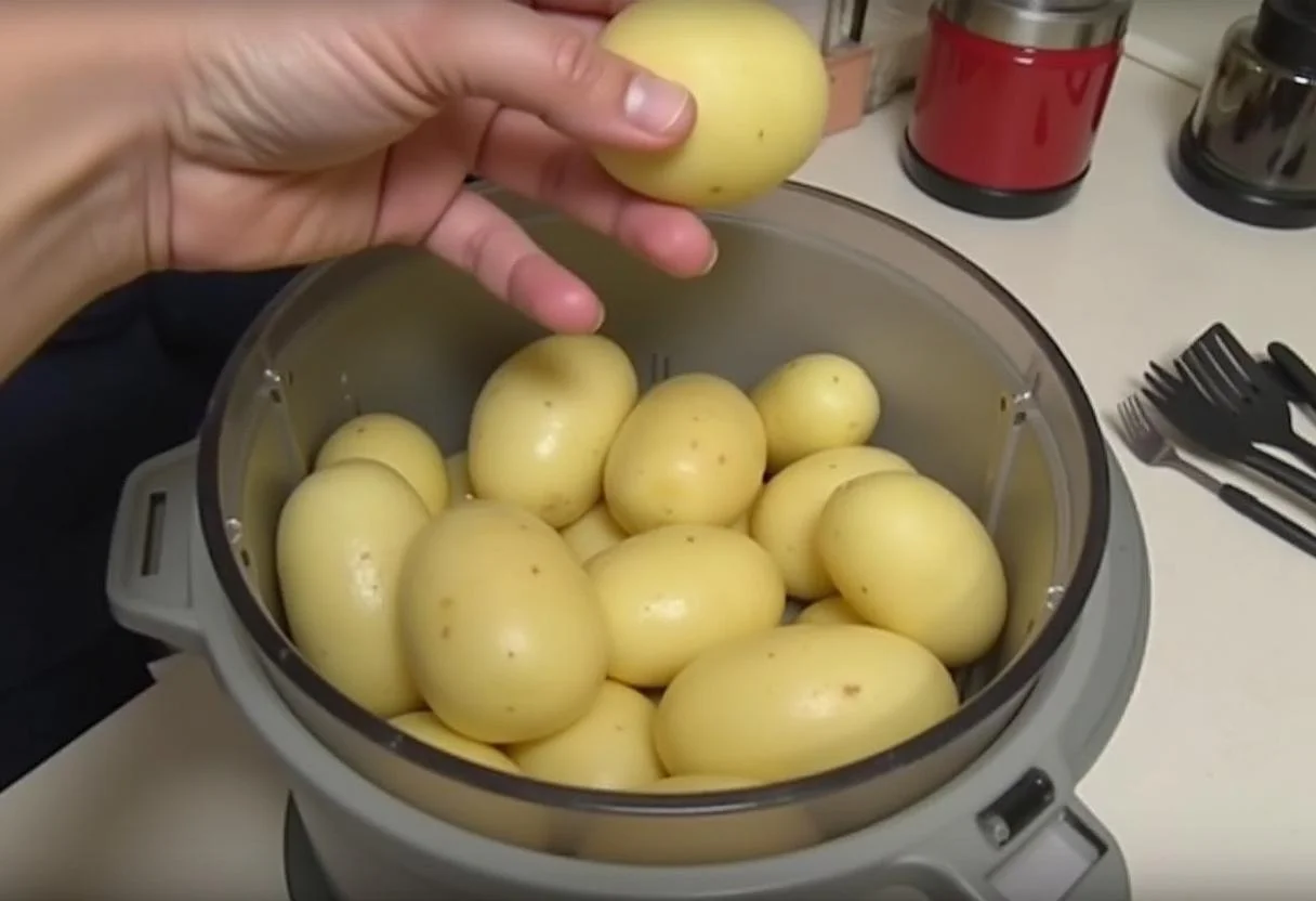 Geschälte Kartoffeln im Thermomix Mixtopf, bereit für Kartoffeln kochen im Thermomix.