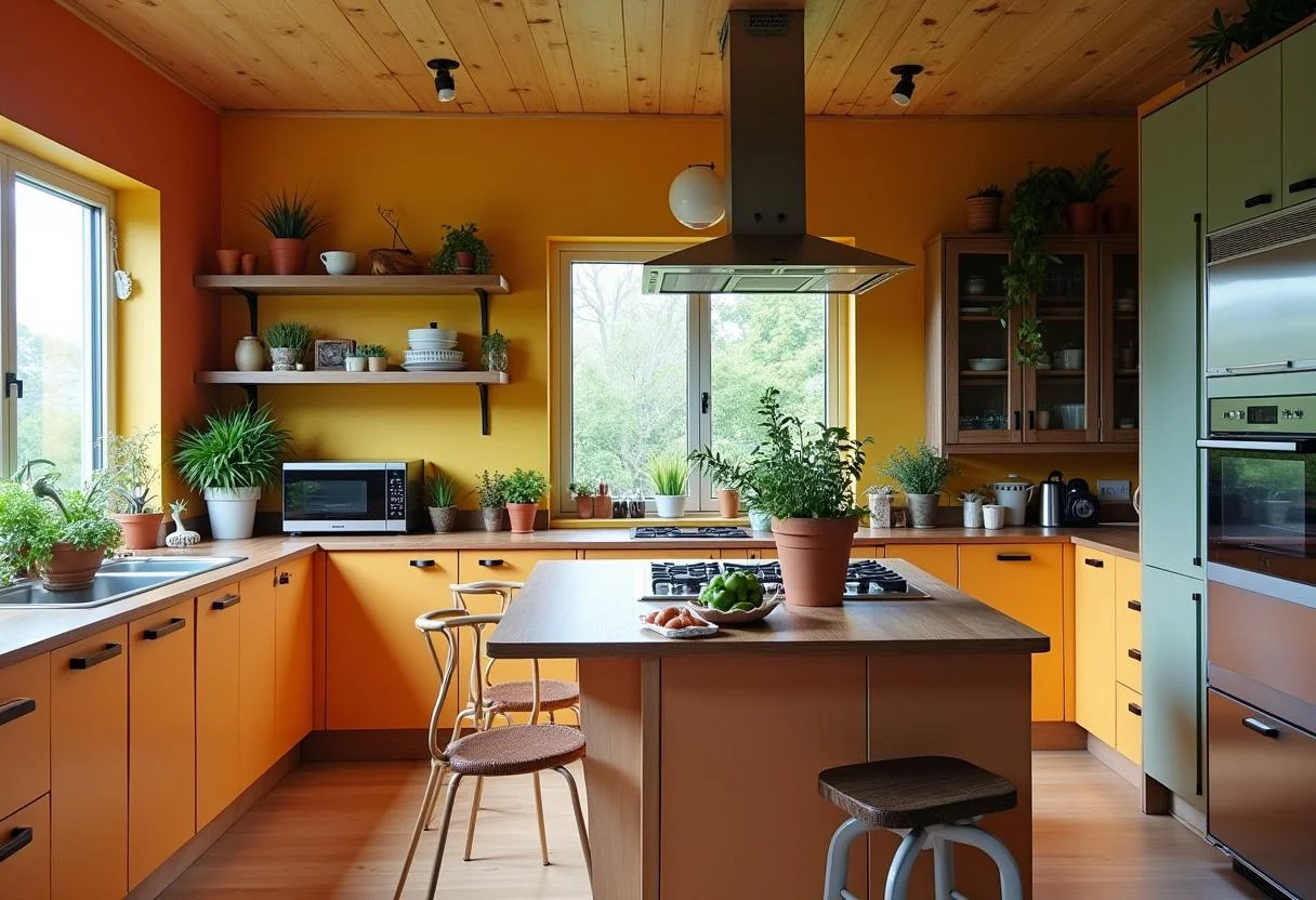 Inviting atmosphere of a küche mit kochinsel, perfect for cooking and entertaining.