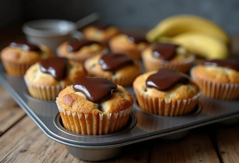 Fertige leckere Bananen-Schoko-Muffins, bereit zum Servieren und Genießen.