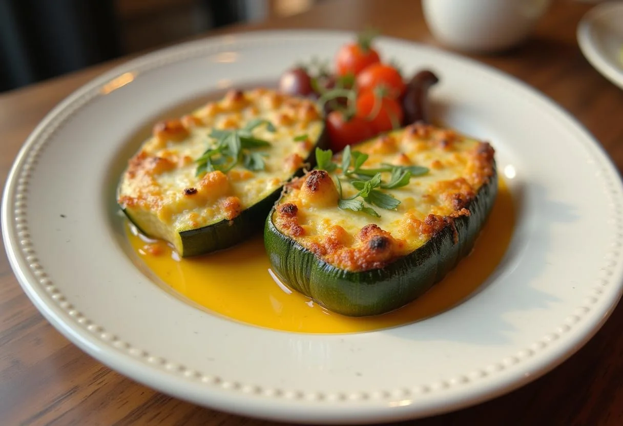 Delicious cheese-overloaded zucchini dish, perfect for a comforting meal.
