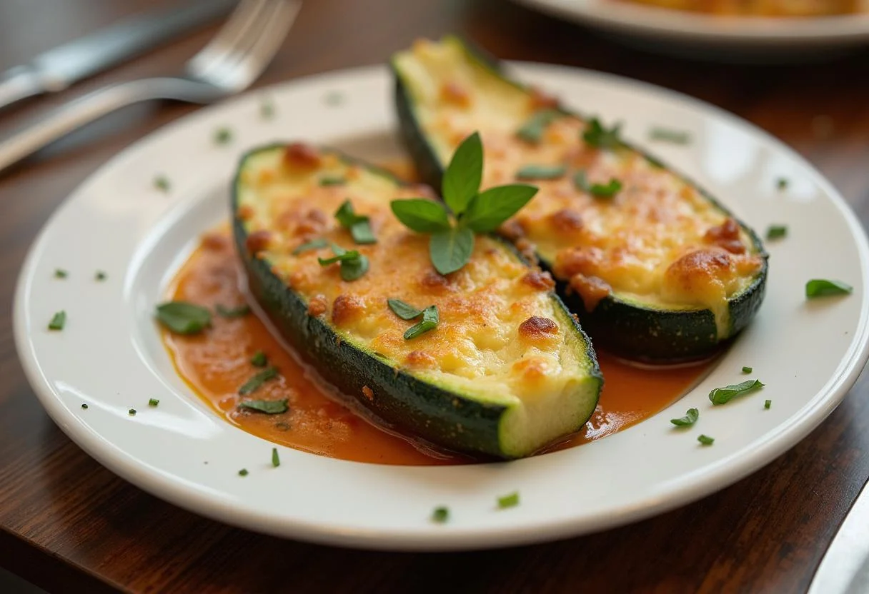 Delicious cheese-overloaded zucchini dish, perfect for a comforting meal.