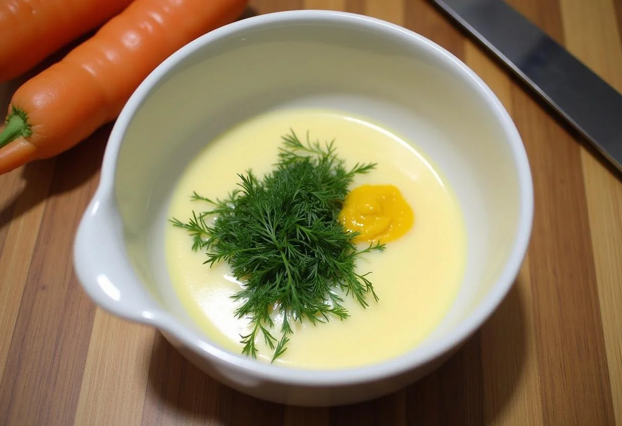 Frische Dill und Senf in einer Schüssel für die Sauce für Lachs.