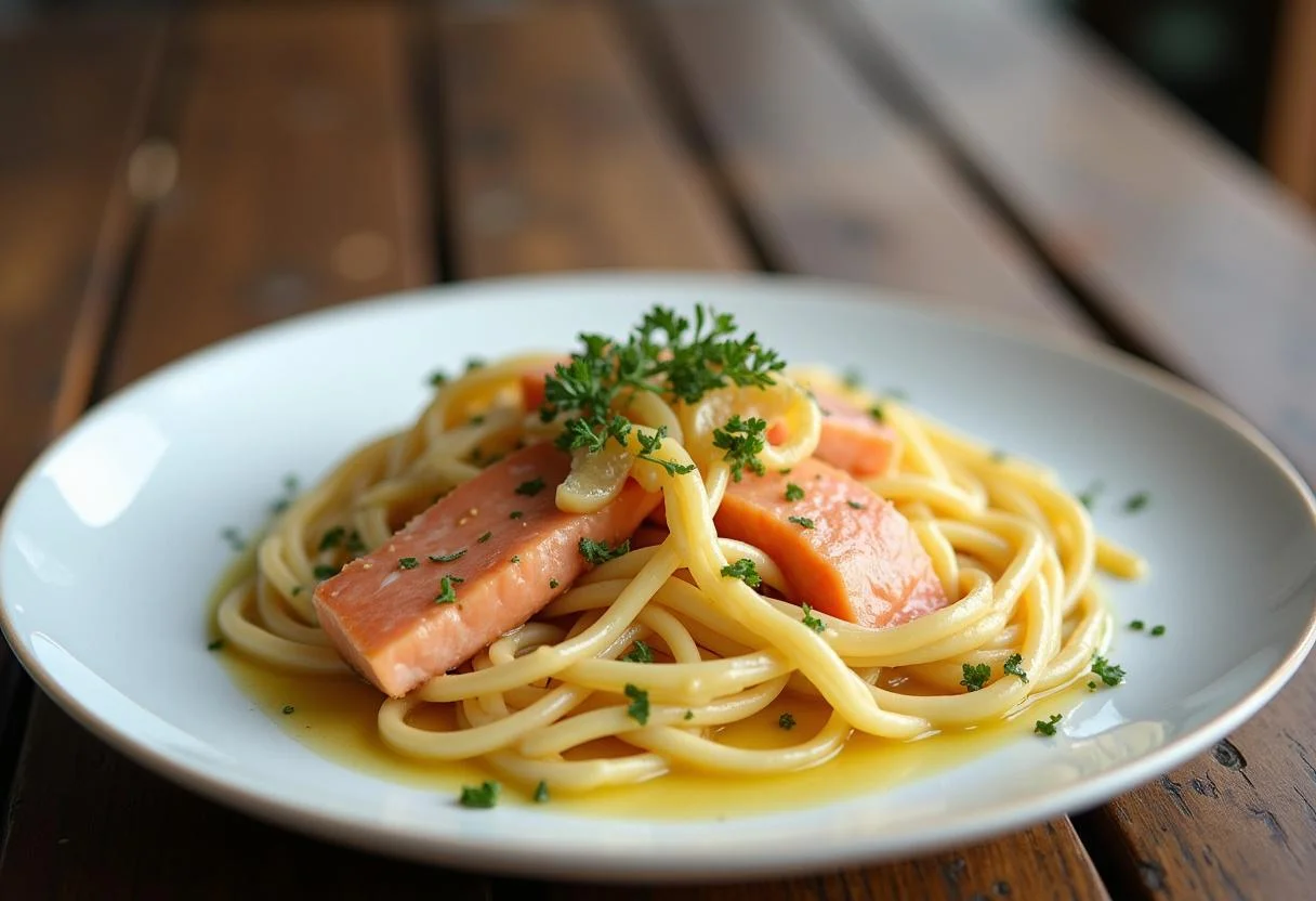 Finished pasta mit lachs und zitrone, a delightful dish perfect for any occasion.