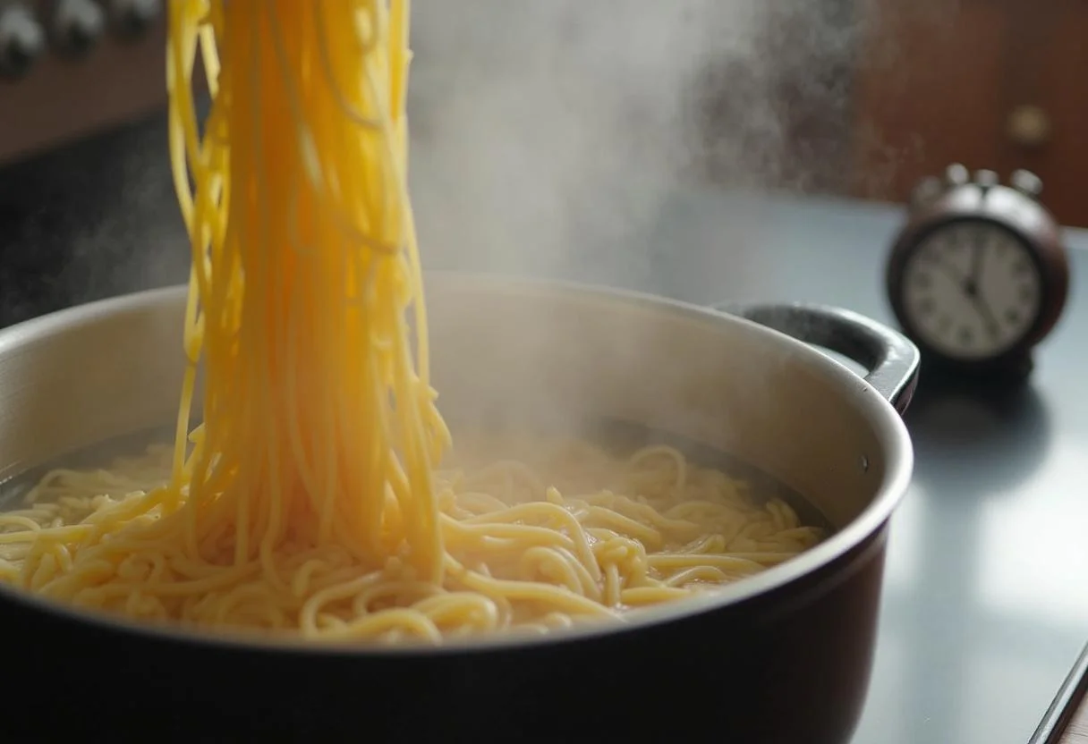 Boiling pasta for the delicious pasta mit lachs und zitrone recipe.