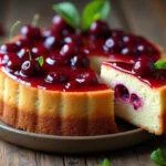 Fertiger Kuchen mit Pudding und Kirschen, perfekt angerichtet für spezielle Anlässe.