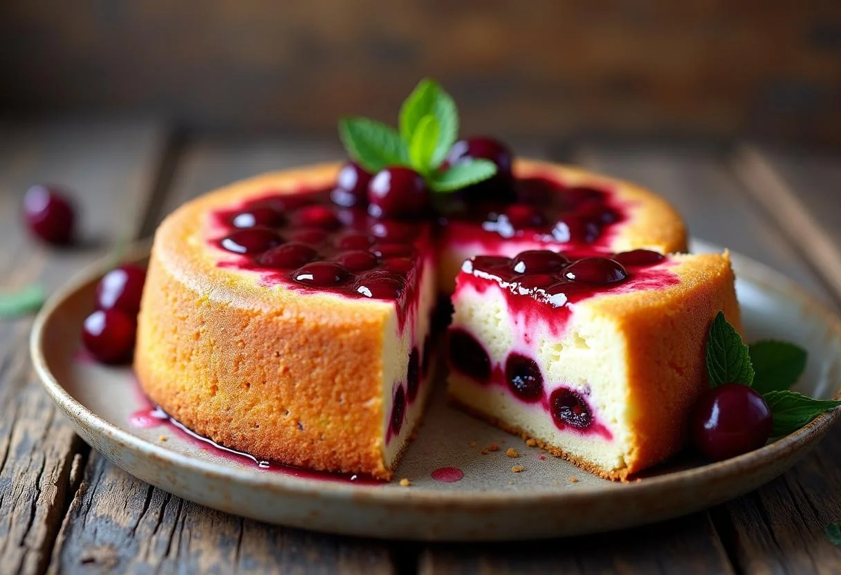 Fertiger Kuchen mit Pudding und Kirschen, perfekt angerichtet für spezielle Anlässe.