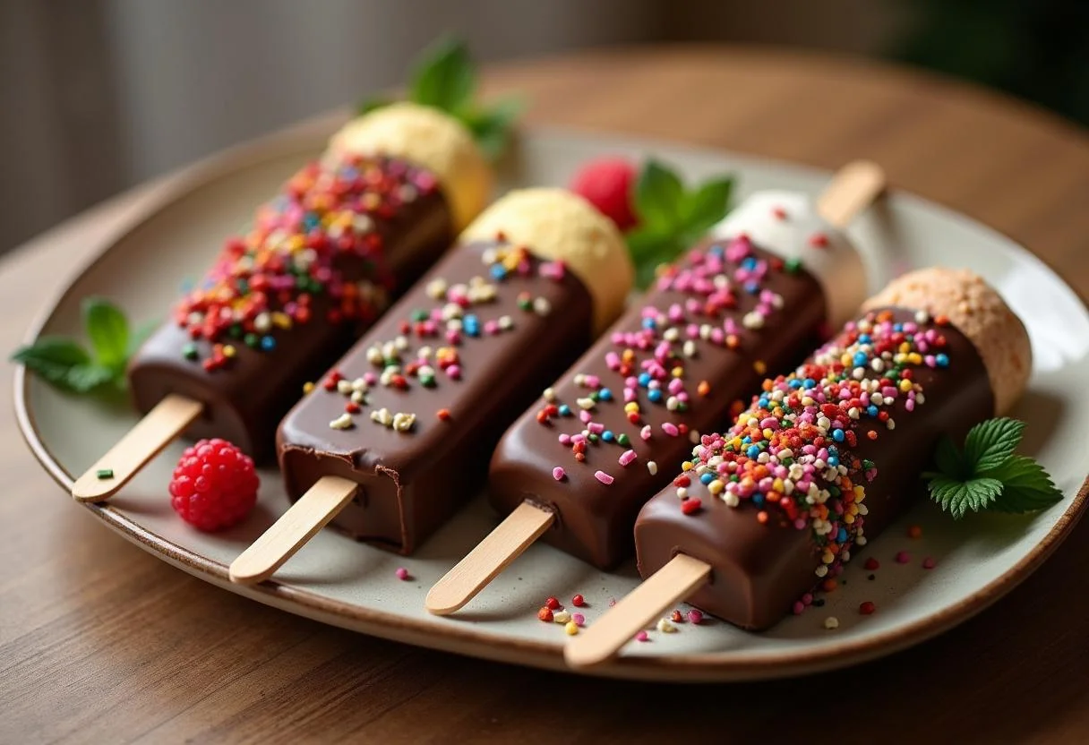 Fertiges Magnum Eis mit glänzender Schokolade und Toppings für Magnum Eis Angebot.