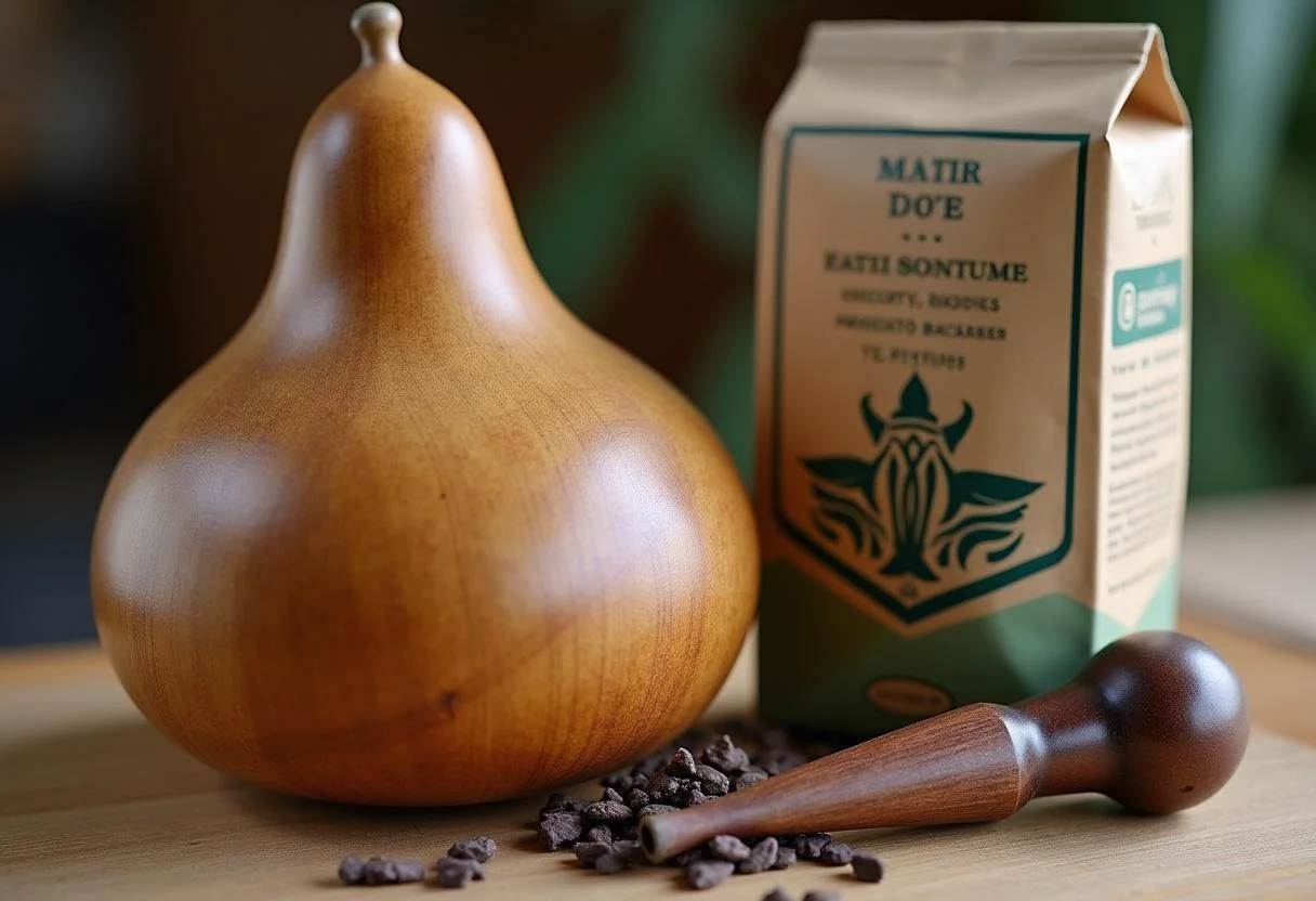 Traditional gourd and bombilla for yerba mate tea preparation.