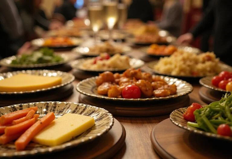 Finished plates of raclette cheese and vegetables, perfect for party serving, geniale raclette käse pro person.