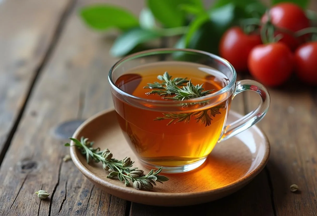 Fertige Tasse mit Blasen- und Nieren Tee, ideal für Entspannung und Wohlbefinden.