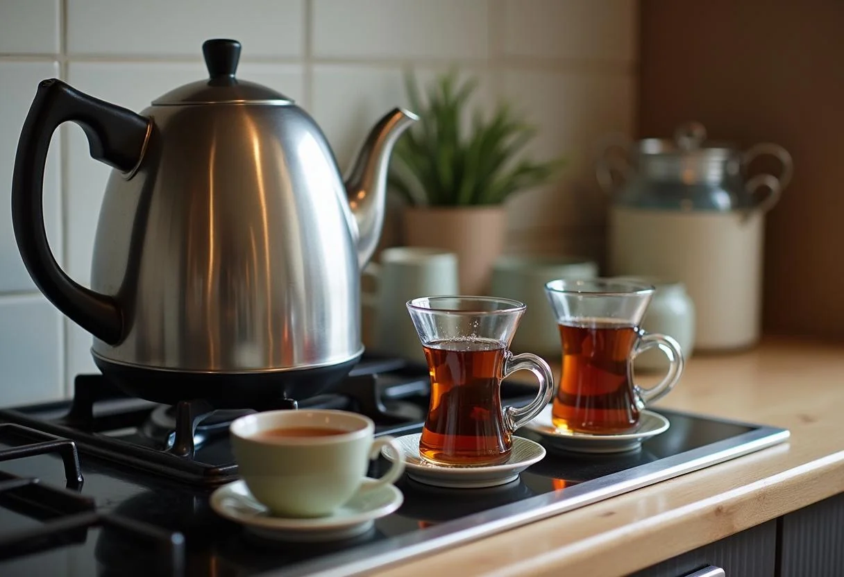Wasser wird in einem Kessel zum Kochen gebracht für Blasen- und Nieren-Tee zubereitung.