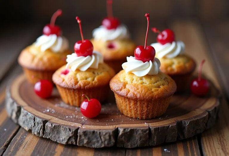 Deliciously baked Schwarzwälder Kirsch muffins with whipped cream and cherries, perfect for dessert.