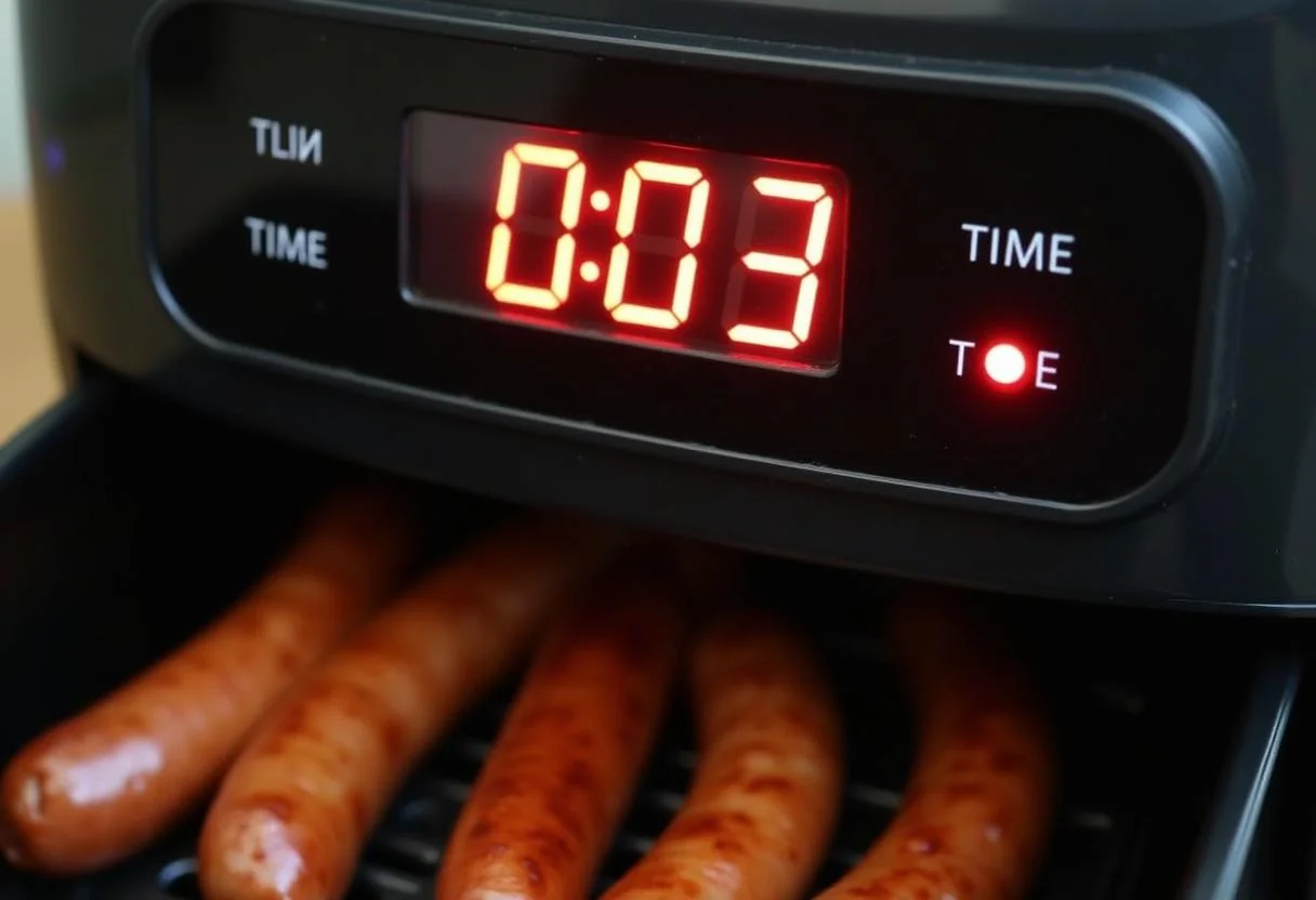 Einstellung der Zeit und Temperatur für bratwurst in Heißluftfritteuse.