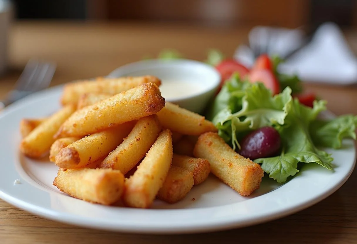 Servierte Bratkartoffeln aus gekochten Kartoffeln mit Beilage, ideal für jede Mahlzeit.