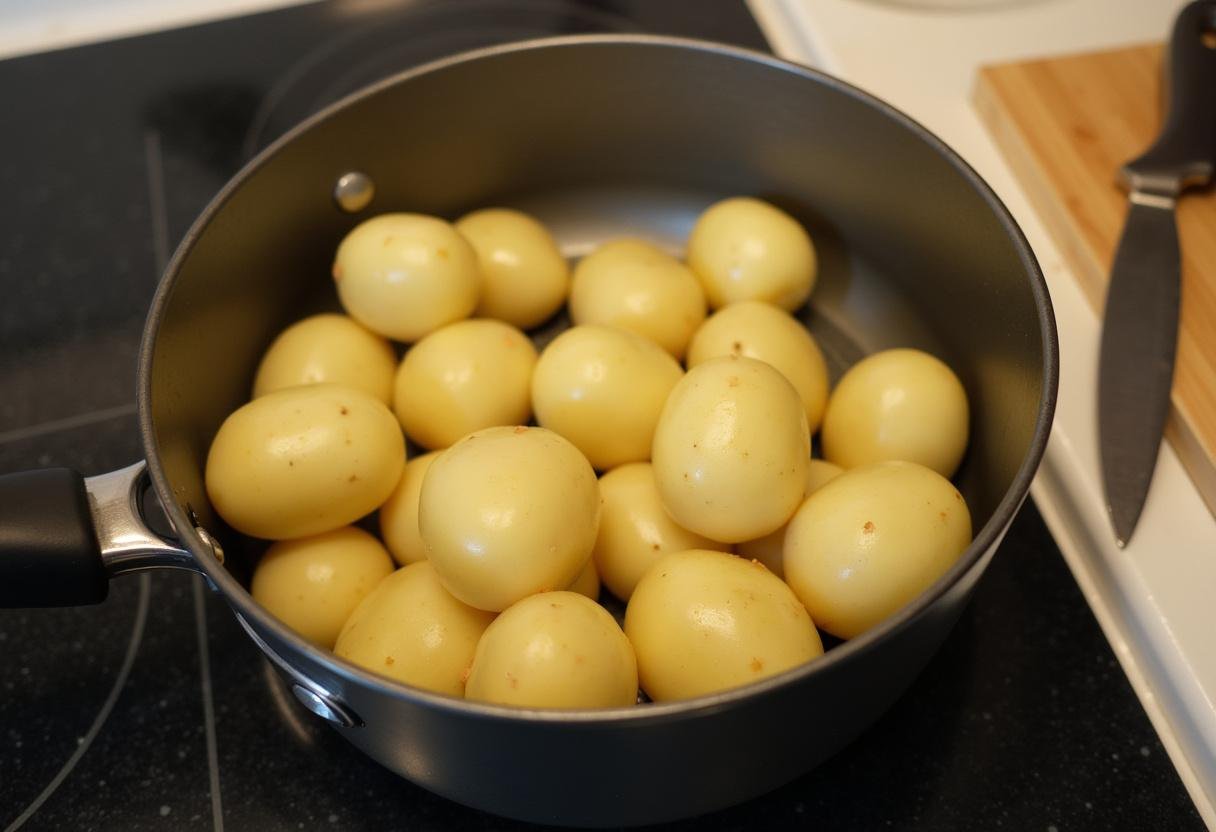 Gekochte Kartoffeln abkühlen lassen, um sie für das Rezept mit gekochten Kartoffeln zu verwerten.