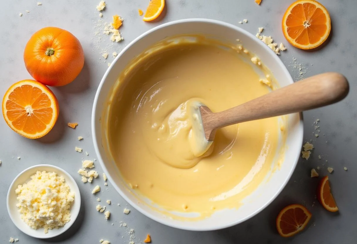 Der Teig wird für den Käse Mandarinen Kuchen gerührt, um eine cremige Konsistenz zu erreichen.