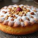 Finished Saftiger Nusskuchen with powdered sugar and nuts, perfect for any occasion.