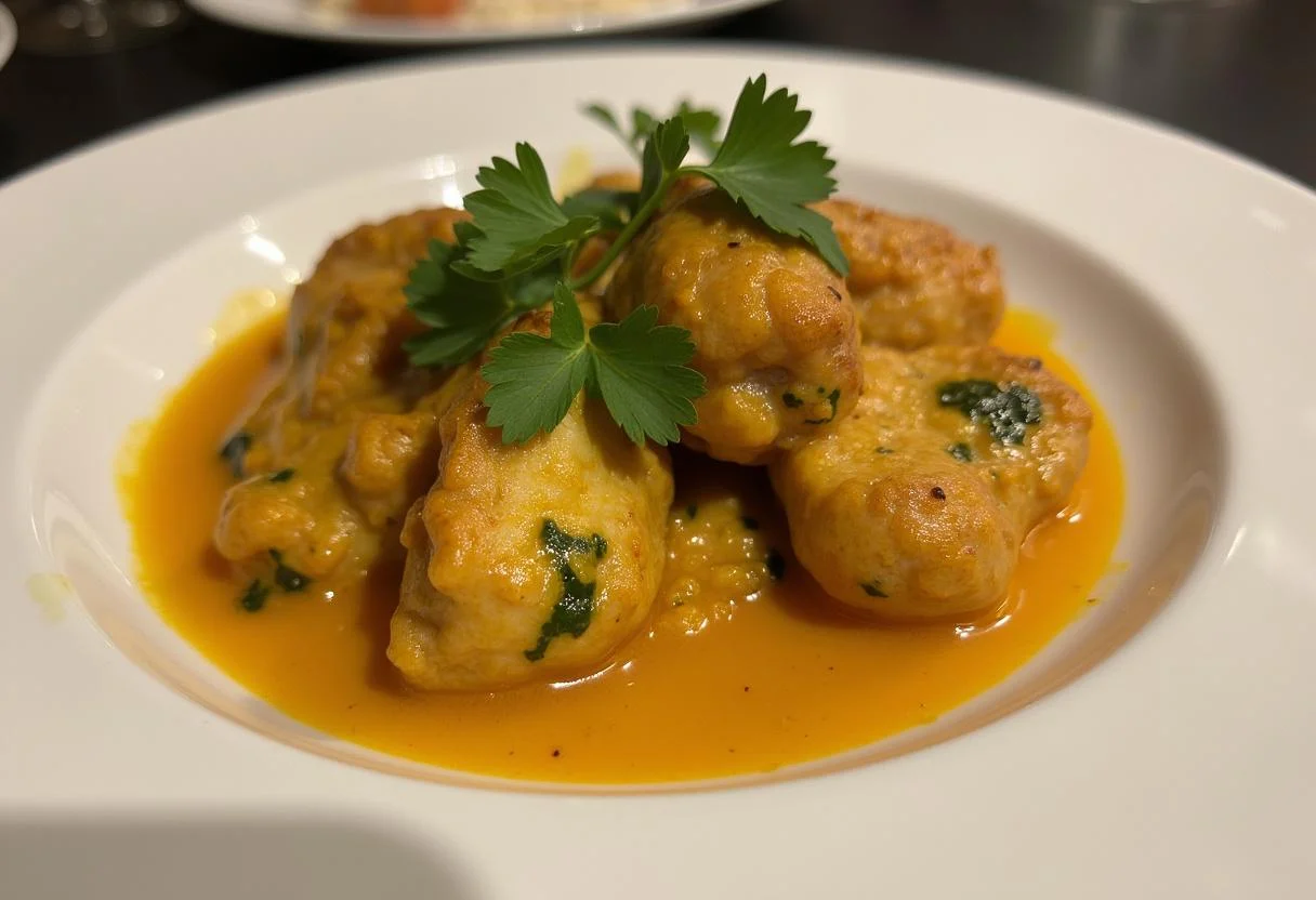 Saftiges HÀhnchen mit Curry-Reis, ein köstliches und farbenfrohes Gericht.