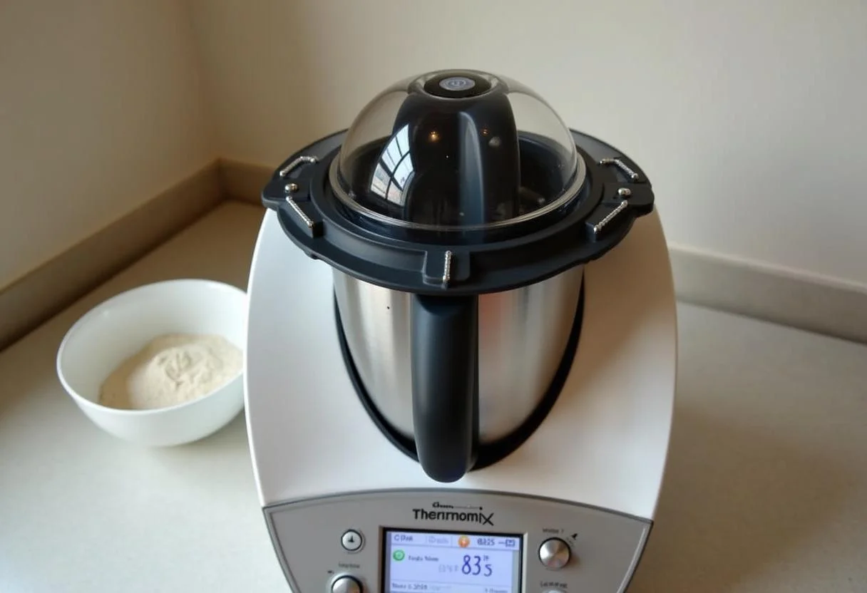 Thermomix beim Mischen der Zutaten für schnellen Kuchen im Thermomix.
