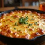Fertiger Schneller Nudelauflauf mit Schinken und Käse, perfekt für eine köstliche Mahlzeit.