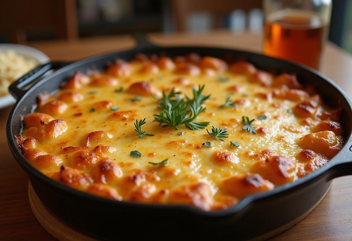 Fertiger Schneller Nudelauflauf mit Schinken und Käse, perfekt für eine köstliche Mahlzeit.