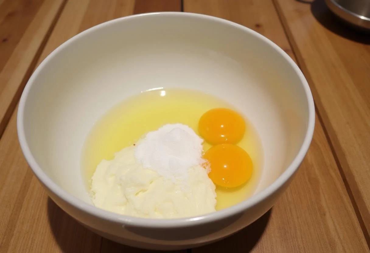 Zutaten für Quark-Öl-Teig für Kuchen bereit zum Mischen.