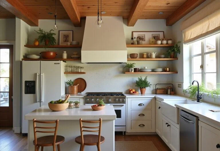 Perfekt gestaltete Küche mit modernen Bildern an der Wand, ideal für eine stilvolle Dekoration.